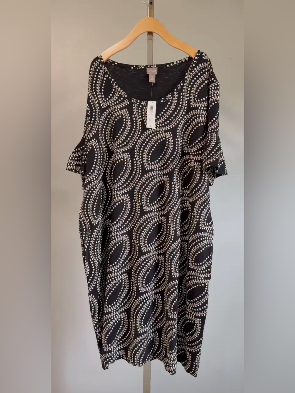Chico's NWT Algiers Paisley Ruffle Slv Knit Pocket Dress 4 (XXL/20-22)